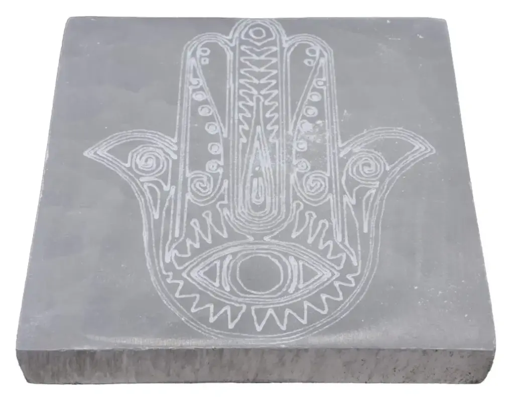 Plaque Sélénite Main de Fatima Carrée 10cm