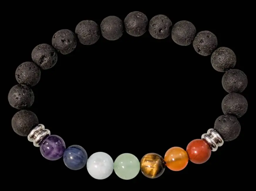 Bracelet Pierre de Lave 7 chakras perles 8mm 