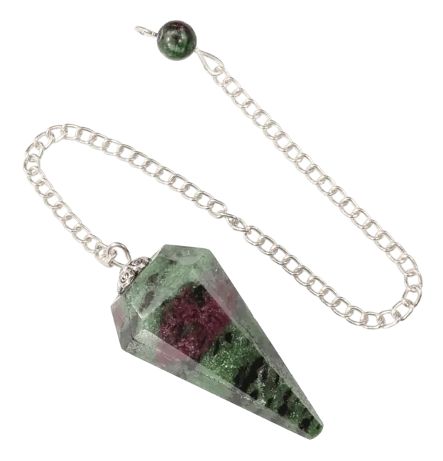 Pendule à facettes en rubis avec zoisite : équilibre et énergie positive 
