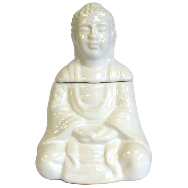 Brûleur à Huile Bouddha Assis - Blanc