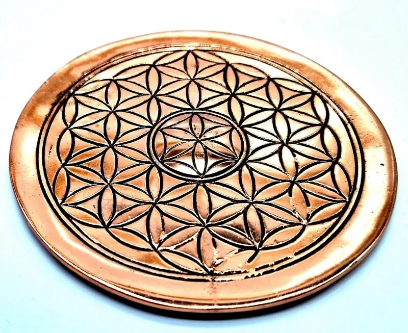  Plaque Métal Fleur de Vie 10cm - Plaquée Cuivre 