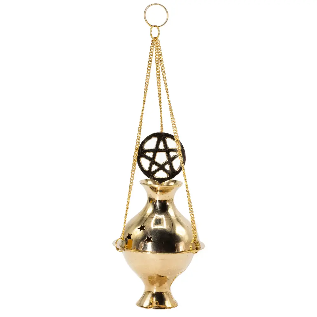 Brûleur d'encens en laiton suspendu - Pentagramme 