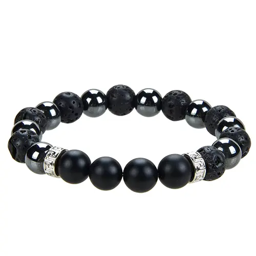 BRACELET HOMME 10MM HÉMATITE + PIERRE DE LAVE 