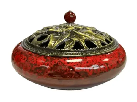Porte Encens Céramique Rouge 14cm