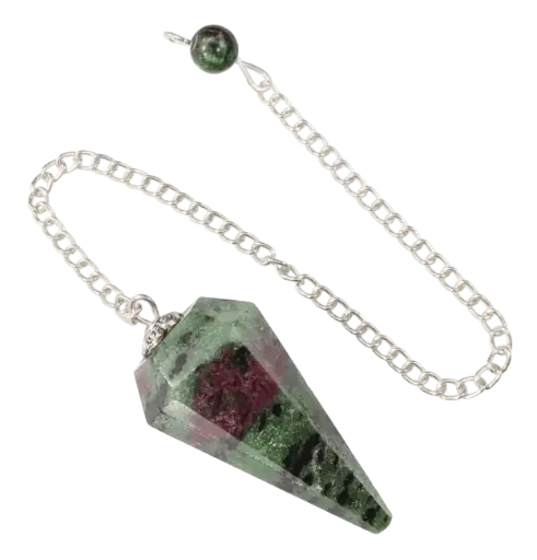 Pendule à facettes en rubis avec zoisite : équilibre et énergie positive 