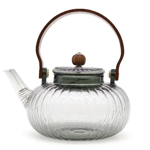 Théière à infuseur en verre - Perle côtelée anthracite - 950 ml