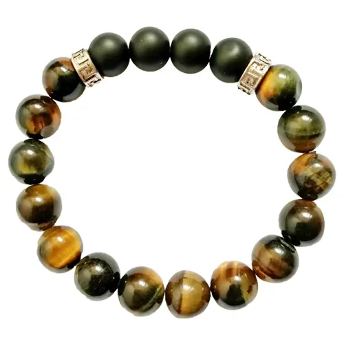  BRACELET HOMME 10MM ŒIL DE FAUCON +ONYX DÉPOLI