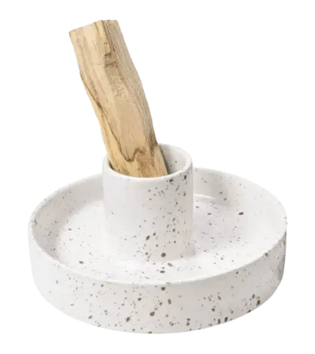 Porte Encens Céramique Blanche Tachetée pour Palo Santo 10.50cm