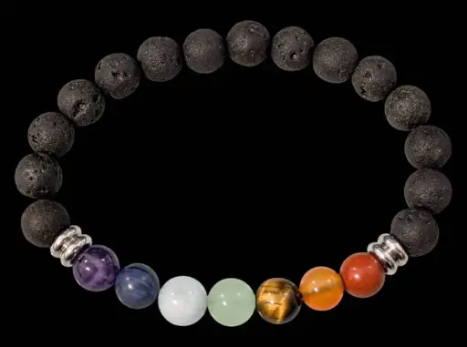 Bracelet Pierre de Lave 7 chakras perles 10 mm 