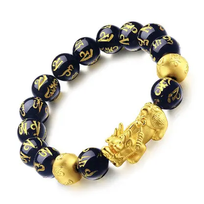 Bracelet Porte Bonheur Chinois Obsidienne noire