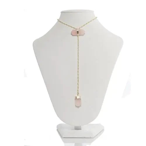 SAUTOIR EN QUARTZ ROSE AVEC 2 POINTES BITERMINÉES 